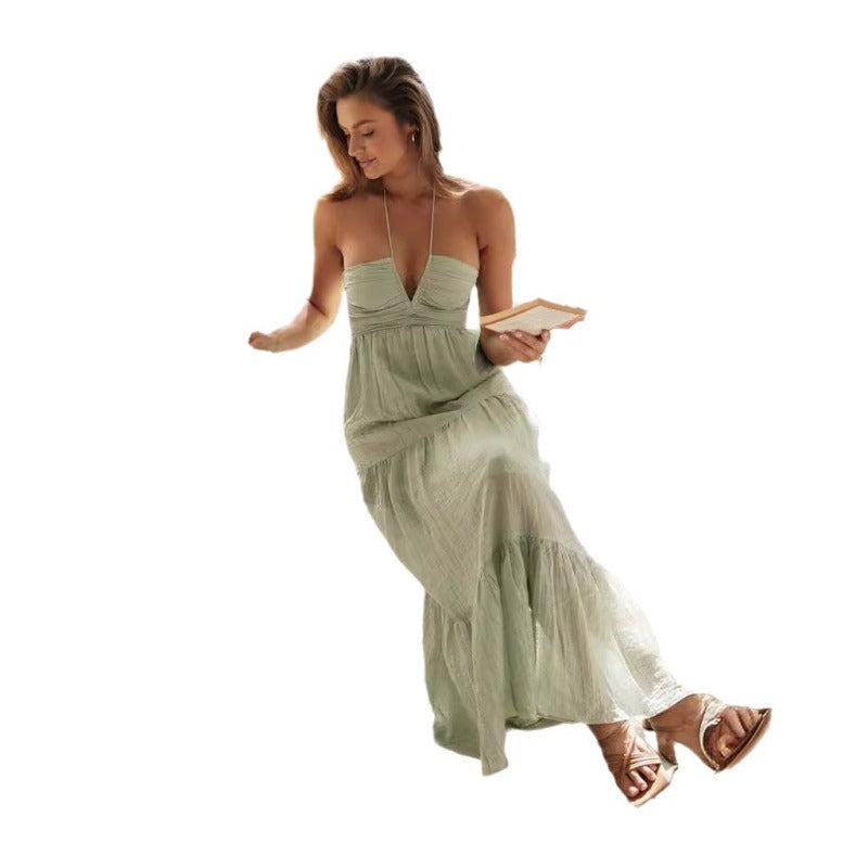 Vacation Women Casual Tiny Flower Print Maxi Dress