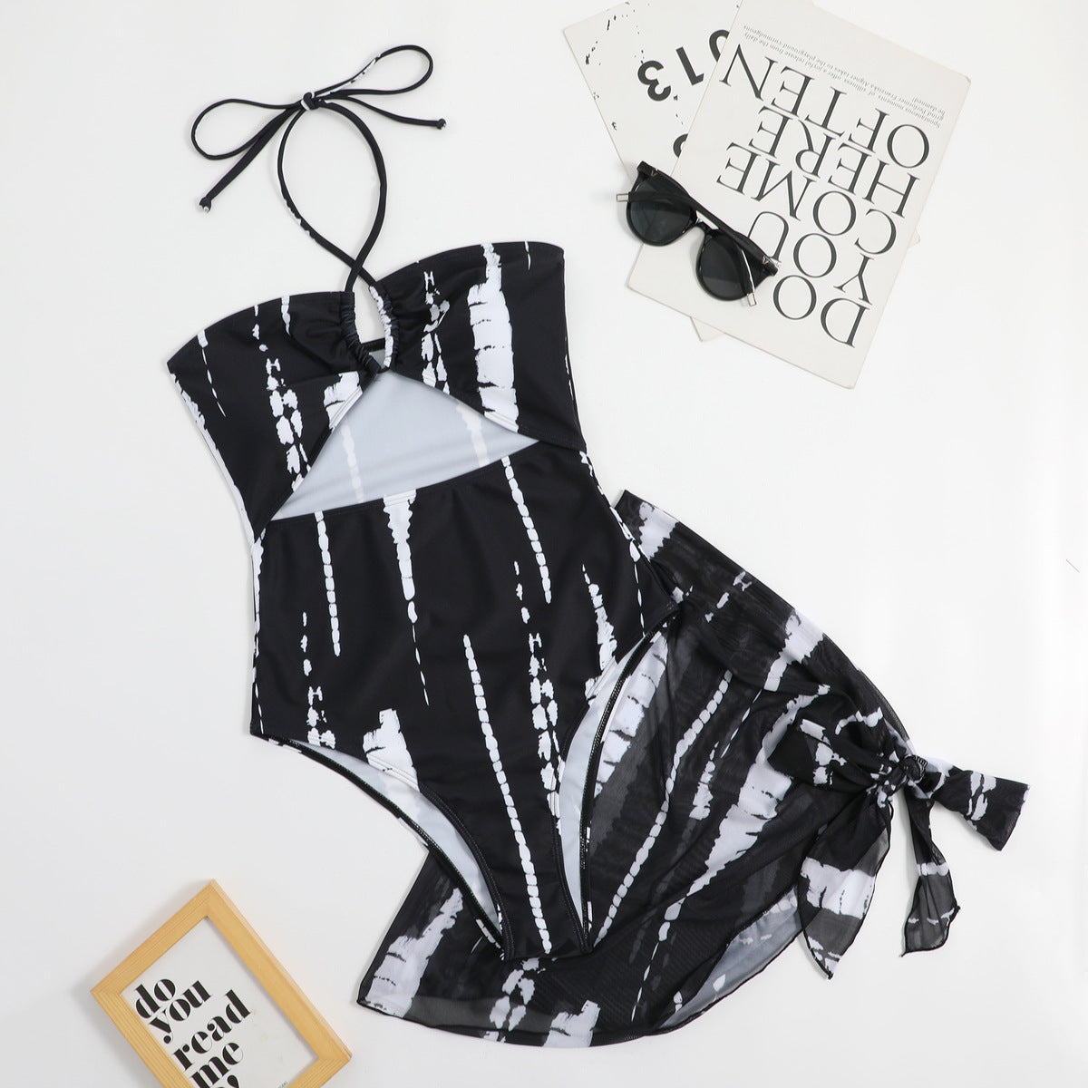 Traje de baño de una pieza con estampado tie-dye sexy para mujer