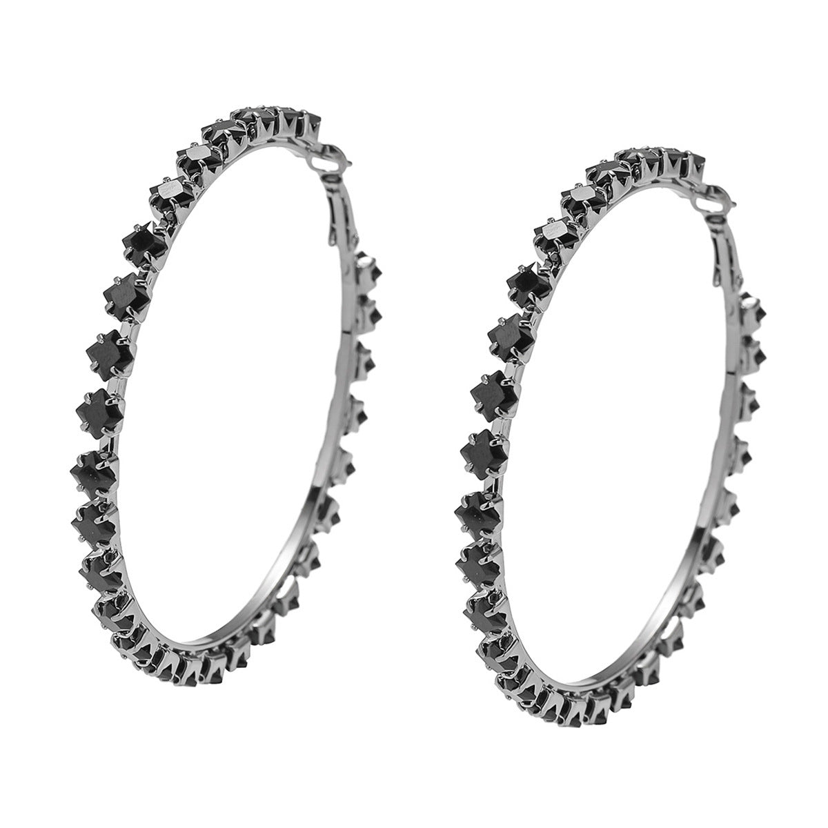Exaggerated Rhinestone Hoop Earrings with Geometric Style