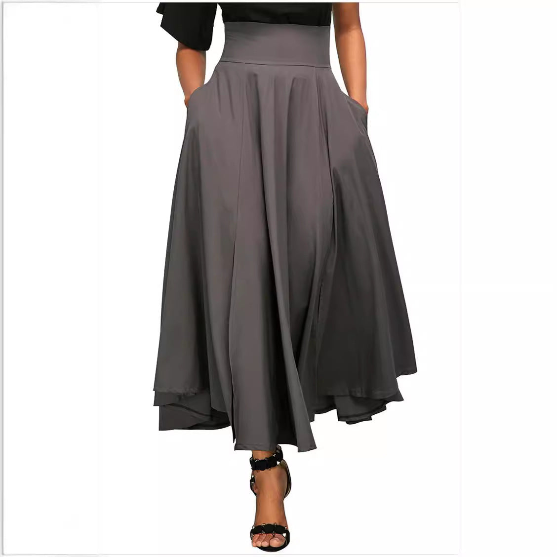 Women Fashion Casual Solid Color High Waist Skirt