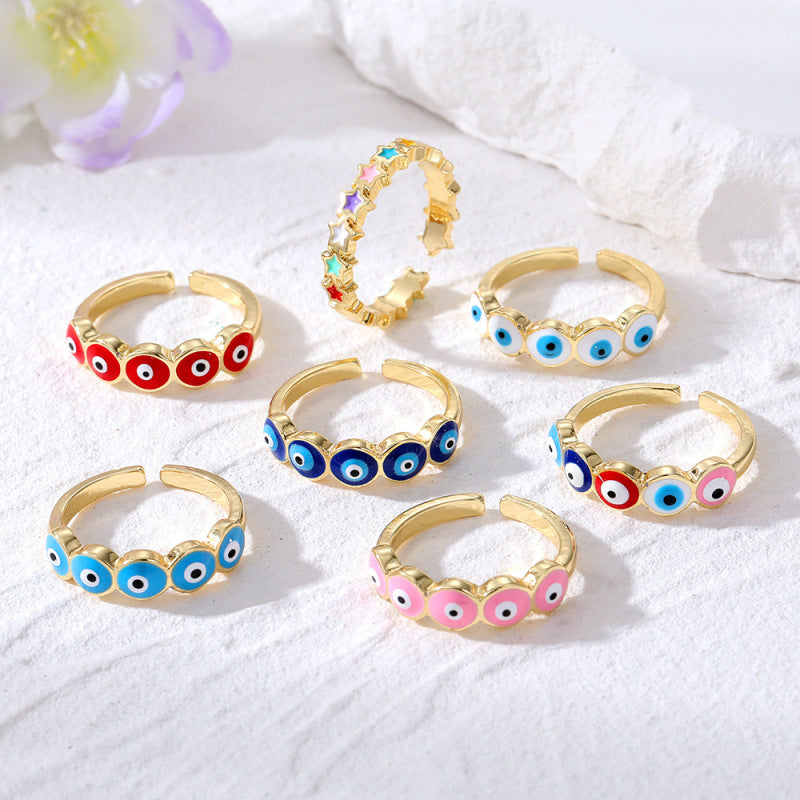 Conjunto de anillos de aleación con diseño geométrico de ojo de diablo para mujer