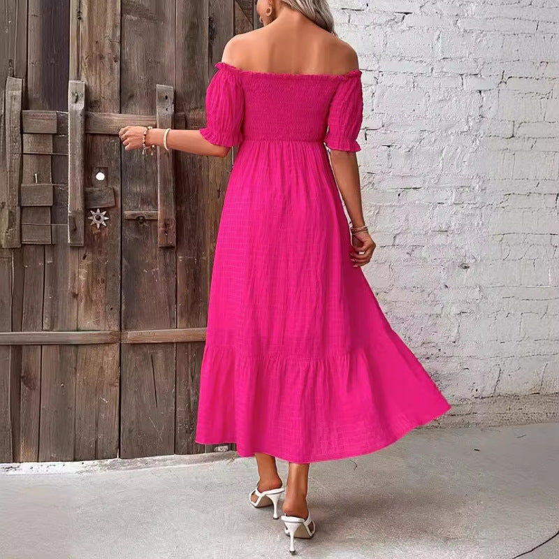 Vestido largo informal con hombros descubiertos para mujer de vacaciones