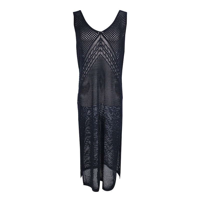 Women Solid Color Hollow-Out Backless Swimsuit Cover-Up
