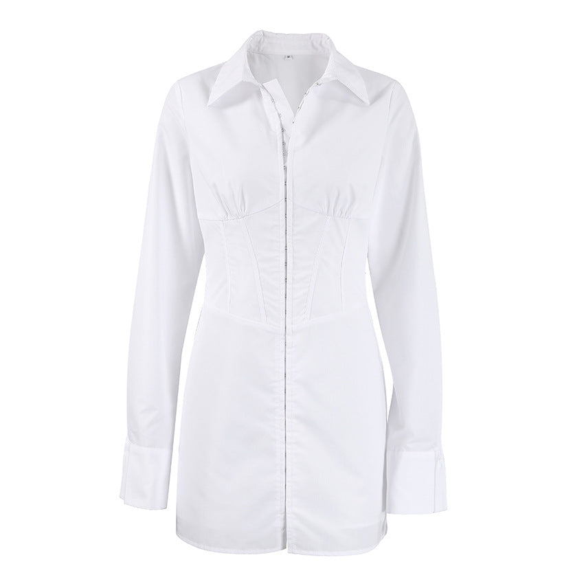 Vestido camisero informal para mujer con mangas largas y cintura alta