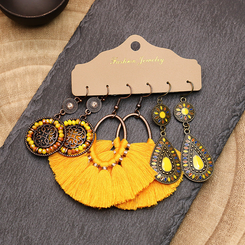 Conjunto de pendientes con borlas creativas retro de estilo étnico bohemio