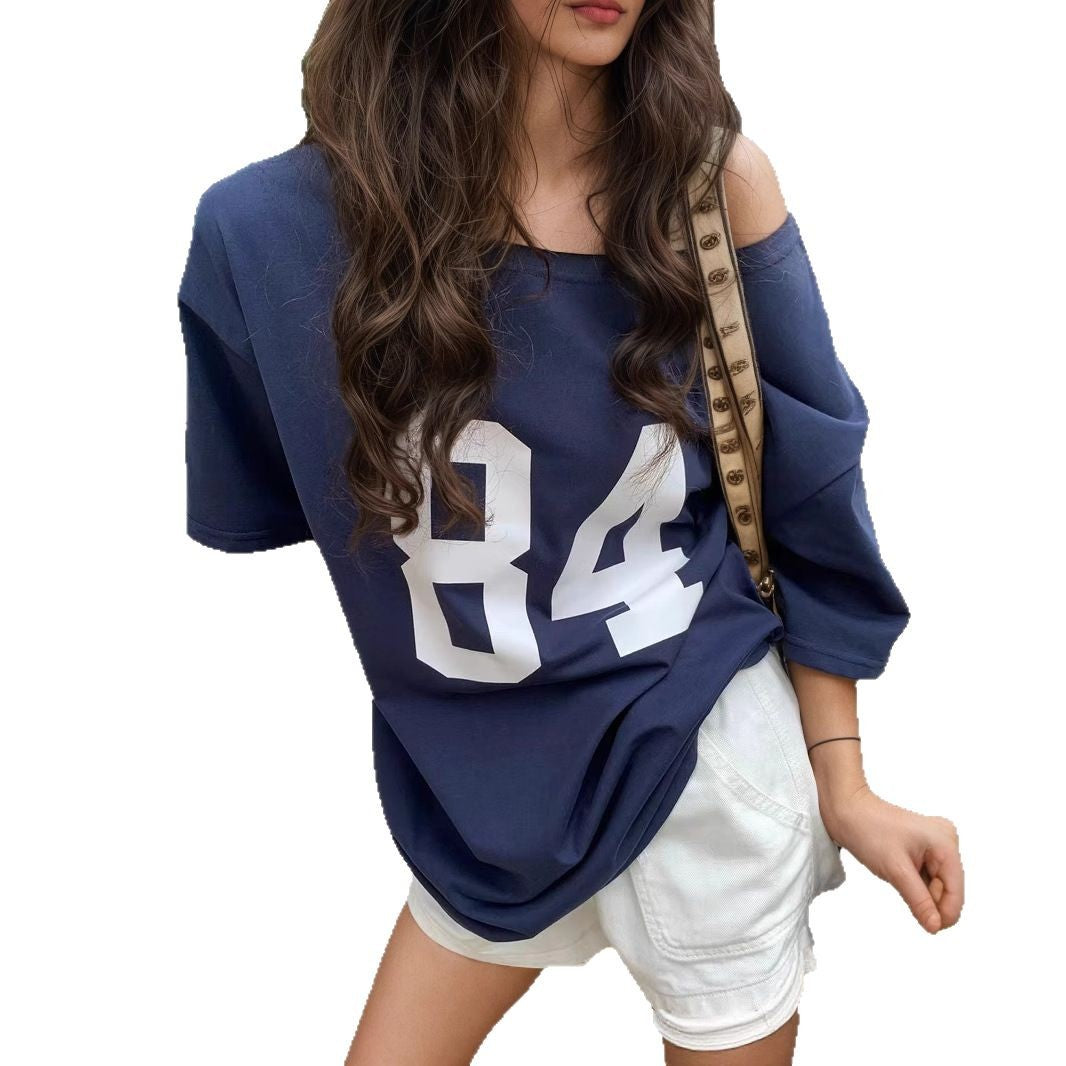 Camiseta informal holgada con estampado digital para mujer, poliéster y elastano.