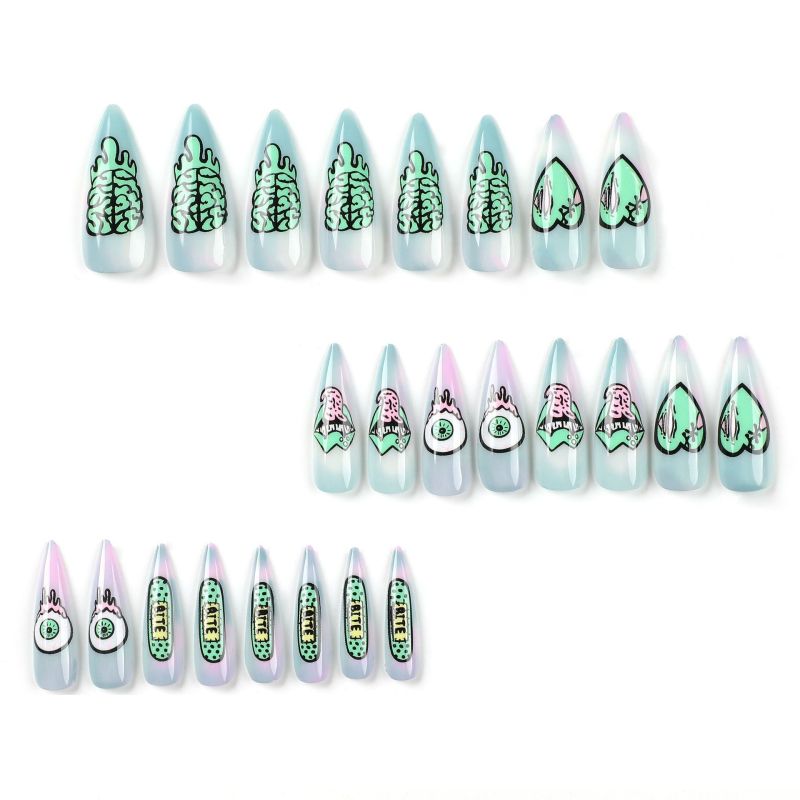 Mode femme Halloween étoile tachée coeur vert globe oculaire lèvres faux ongles