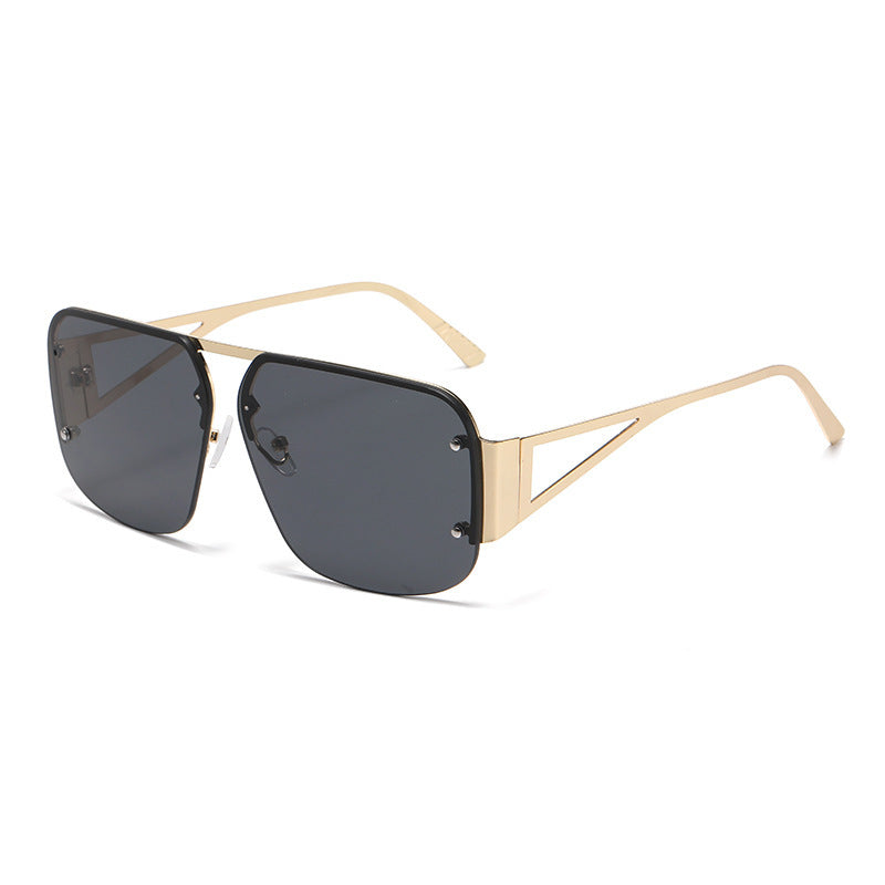 Lunettes de soleil à demi-monture en métal pour femmes, protection UV, simples et tendance