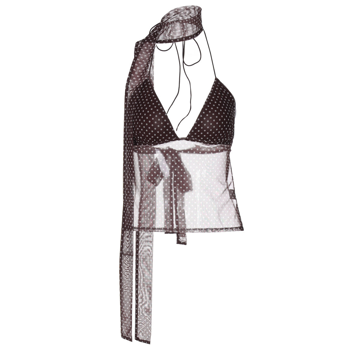 Haut court sexy à lacets et imprimé pois pour femme