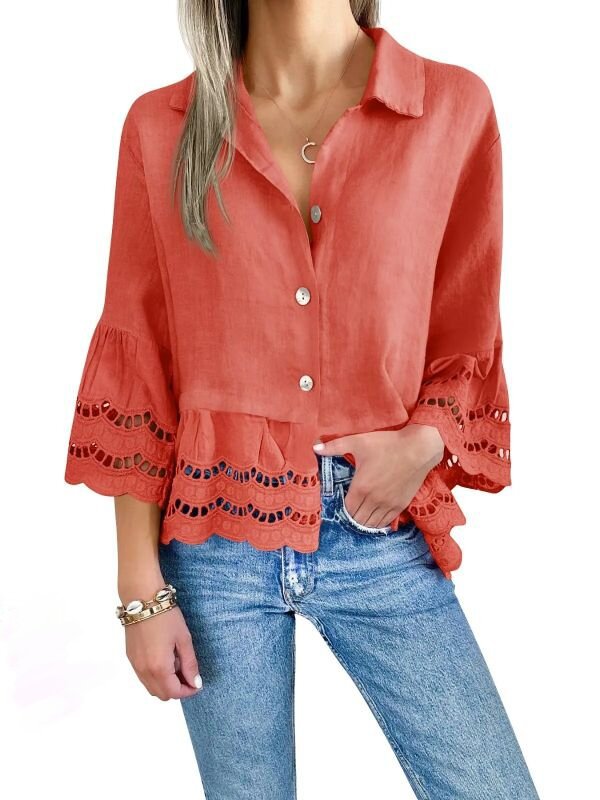 Women Fashion Casual Solid Color Blouse