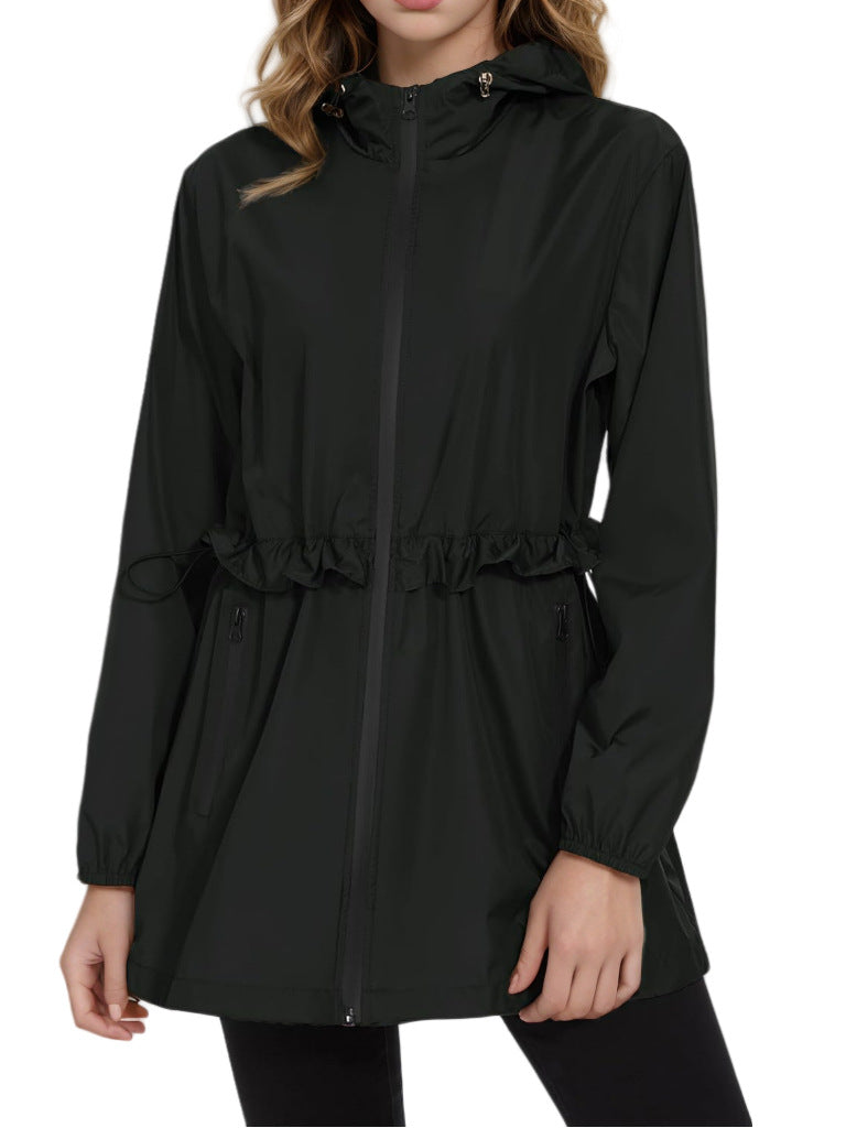 Sudadera impermeable informal de manga larga en color liso para mujer