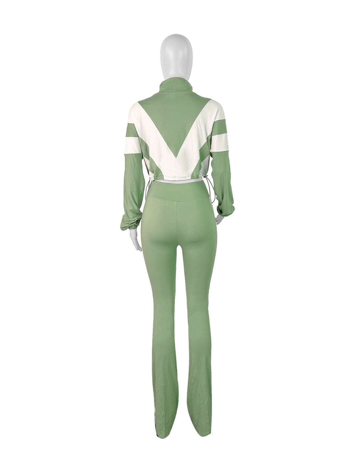 Women Athleisure Rubber Buckle Tight Waist Crop Sweatshirt Pants Set