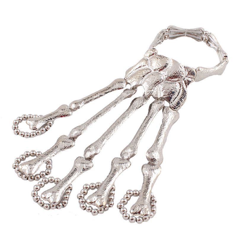 Pulsera de hueso de dedo con esqueleto exagerado estilo punk para mujer