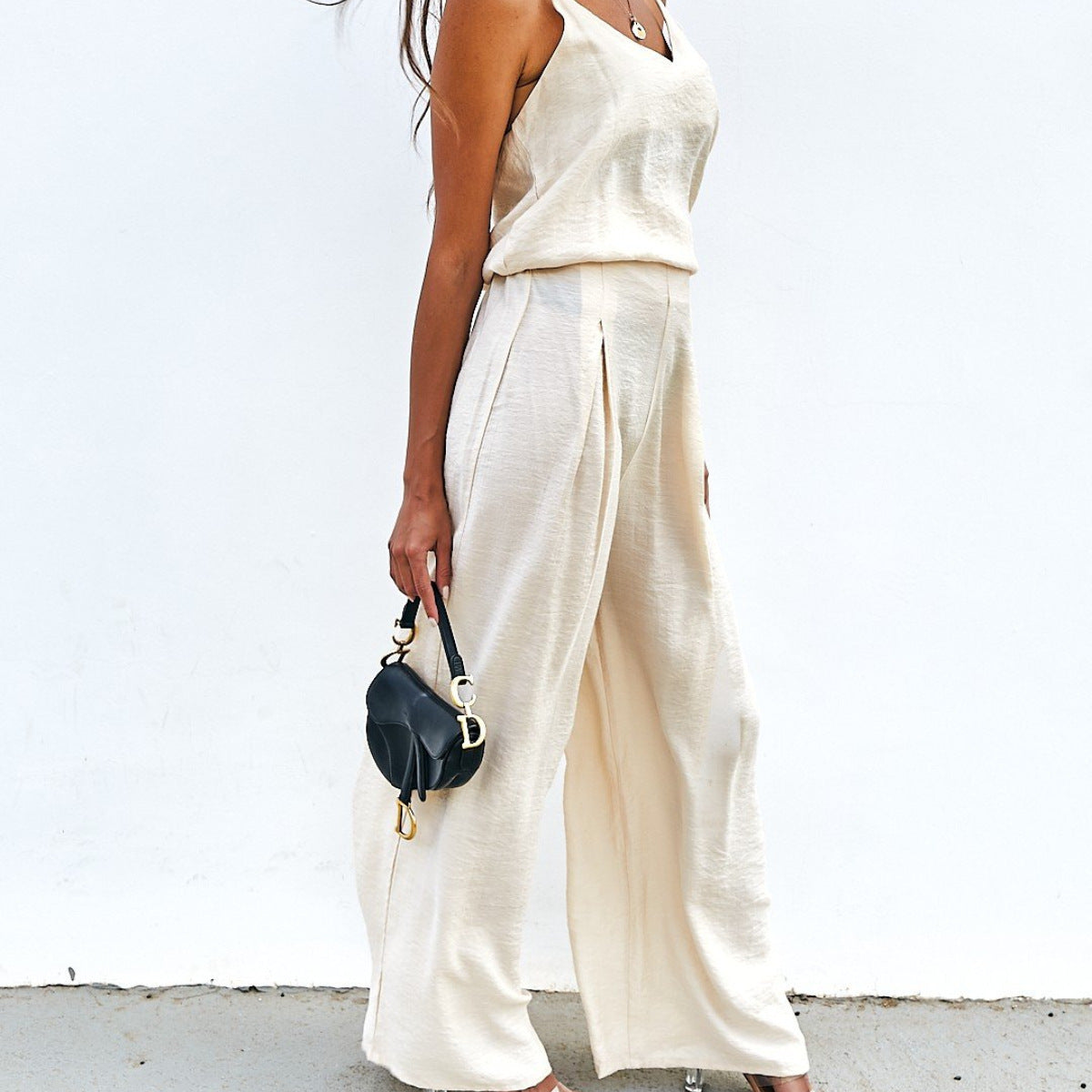 Women Casual Solid Color Sling Top and Pants Set