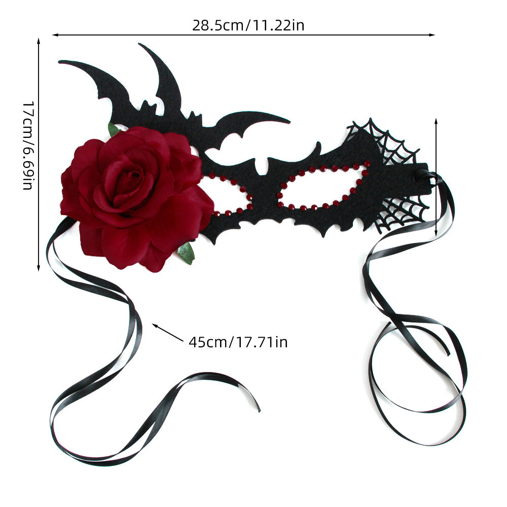 Máscara de murciélago y rosa de fieltro gótico para Halloween con estilo terrorífico