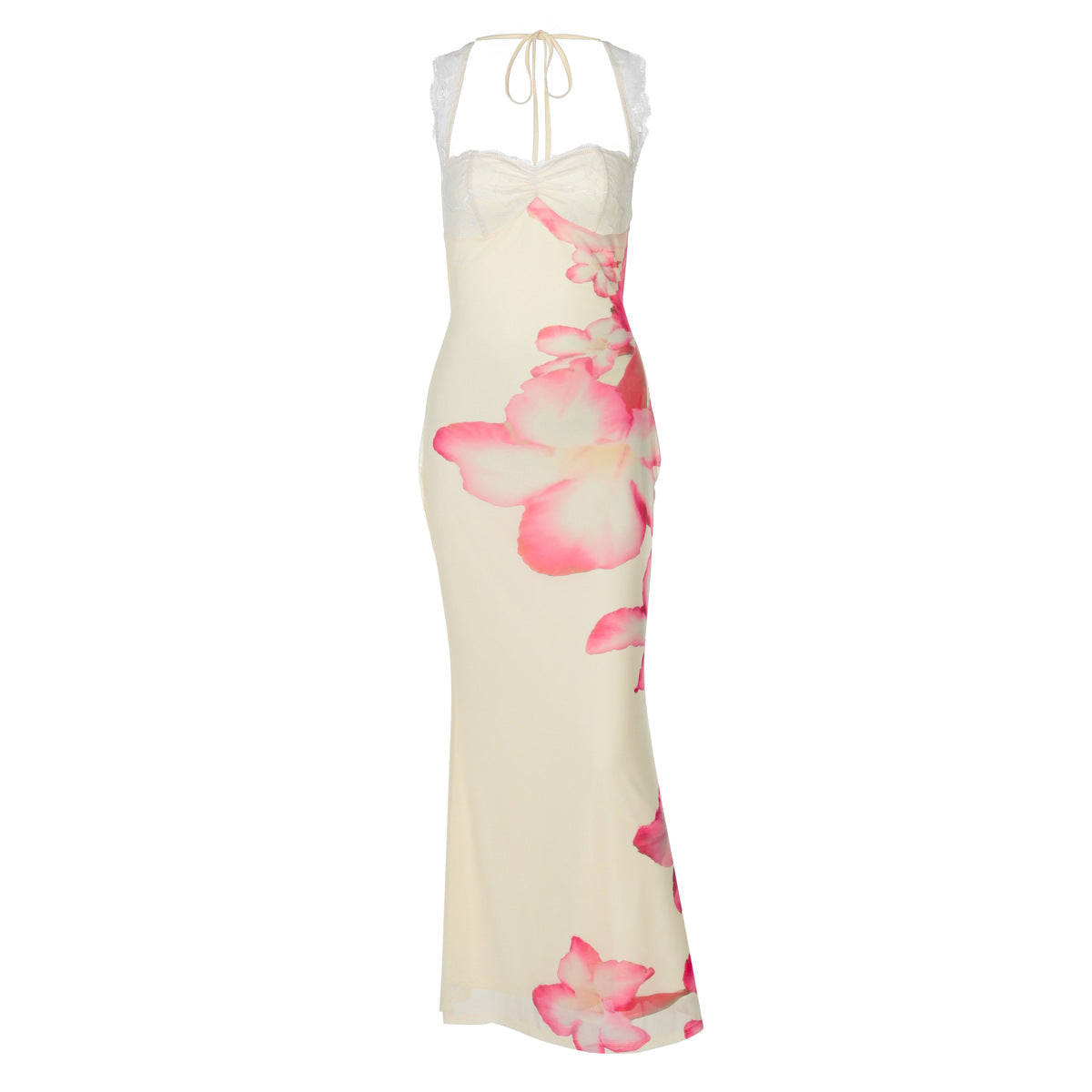 Robe longue moulante à imprimé floral pour femme