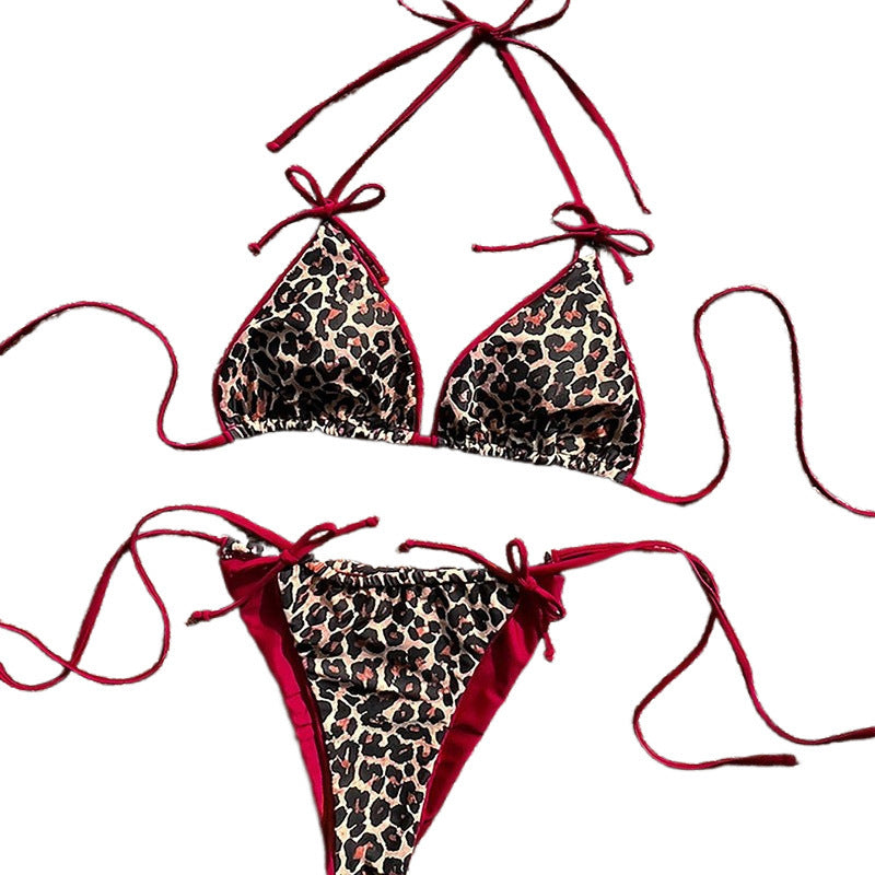 Maillot de bain bikini à lacets et blocs de couleurs léopard sexy pour femmes