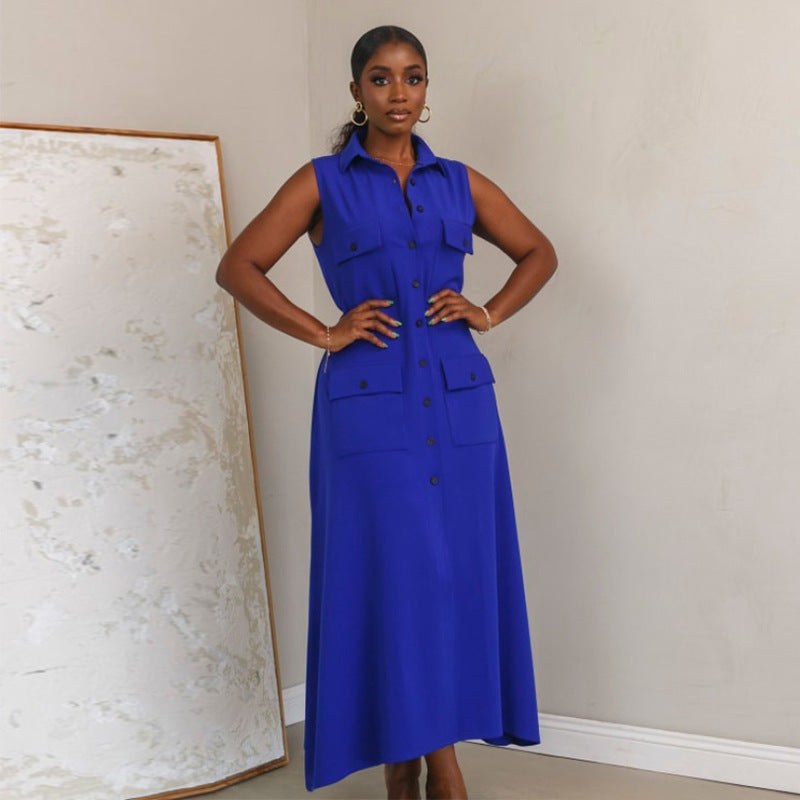 African Women Summer Sleeveless Cardigan Dress in Polyester