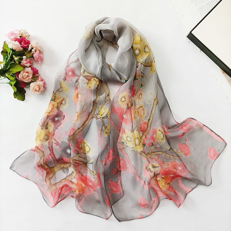 Bufanda con estampado de flor de ciruelo suave de Easide Beach con protector solar de verano