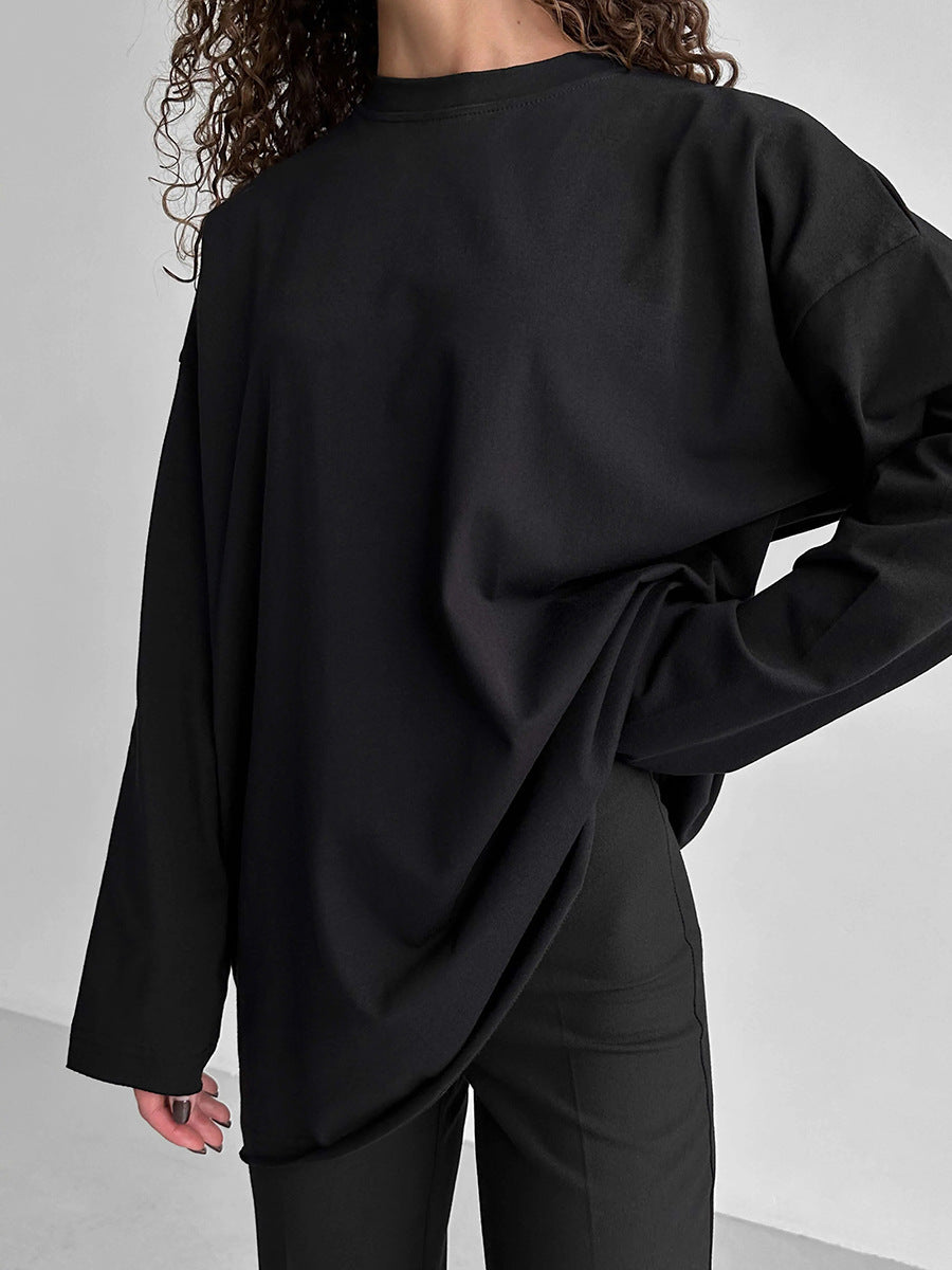 Casual Solid Color Round Neck Long Sleeve Blank T-Shirt