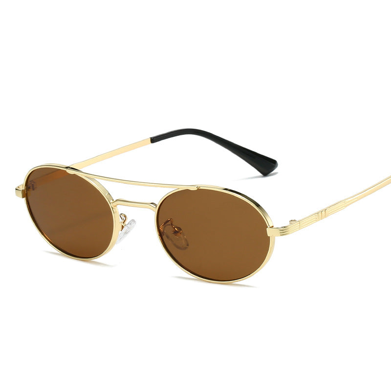 Fashion Personalized Small Frame Metal Double Beam Oval Sunglasses