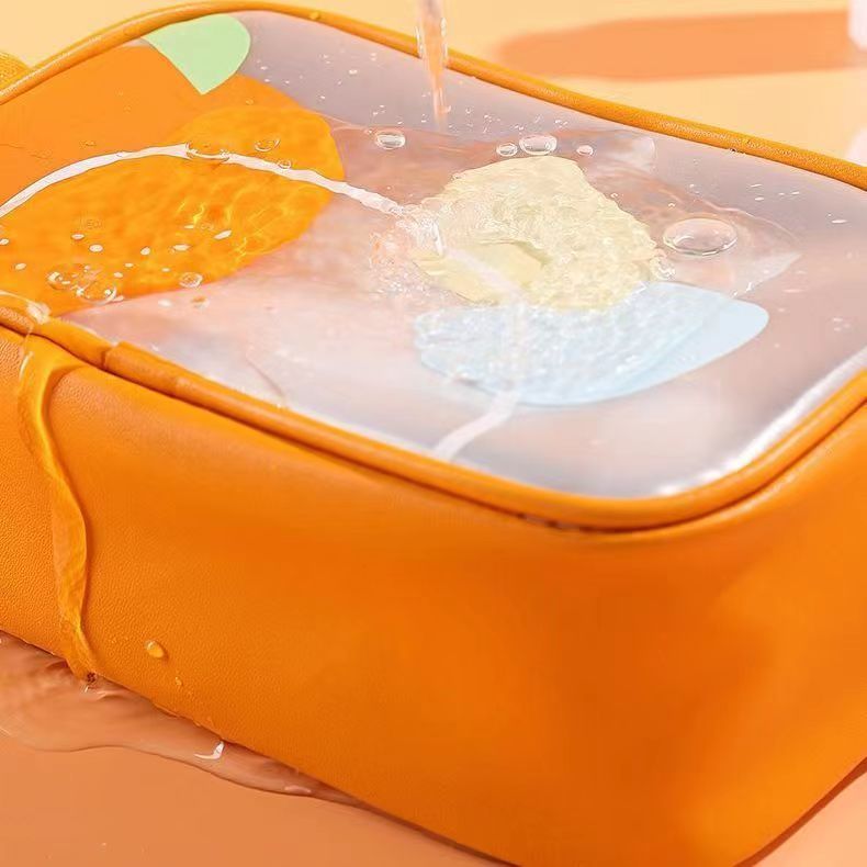 Women Simple Double Layer PU Travel Cosmetic Bag