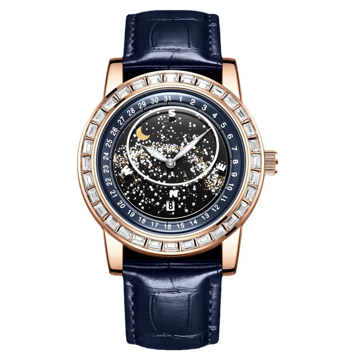 Men Casual Rotating Sky Star Rhinestone Waterproof Watch - Stylish and Durable