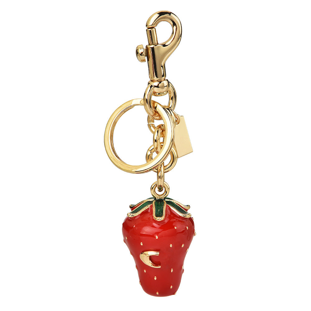 Women Fashion Gold Strawberry Pendant Keychain