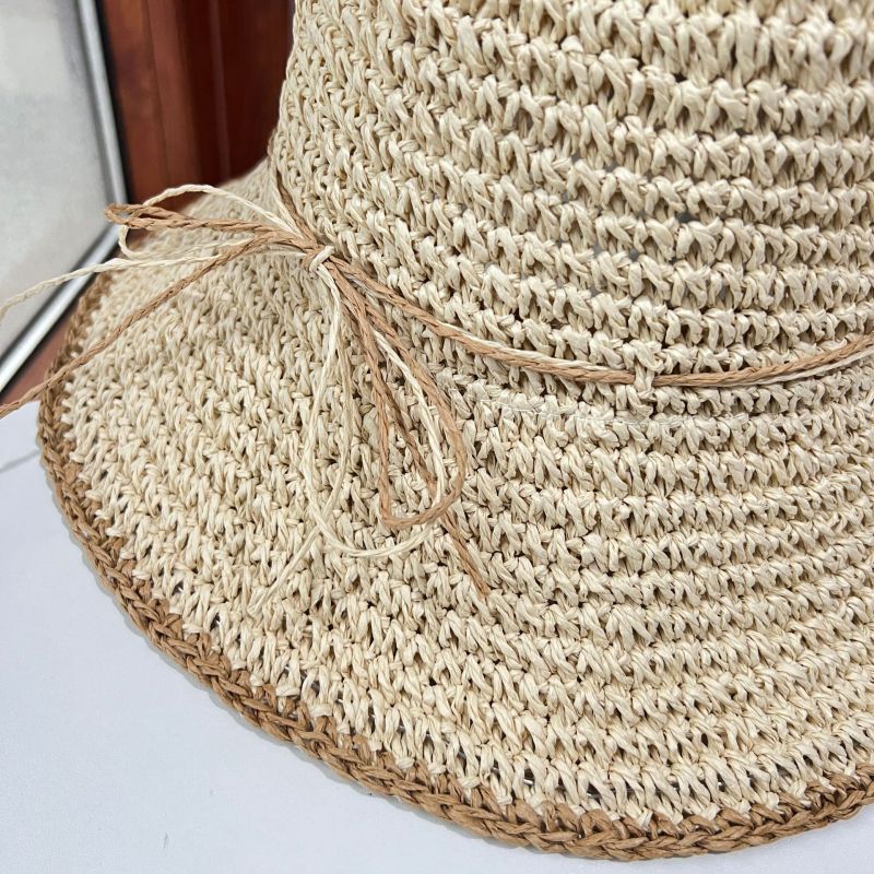 Sombreros de pescador tejidos de paja sencillos de verano para mujer