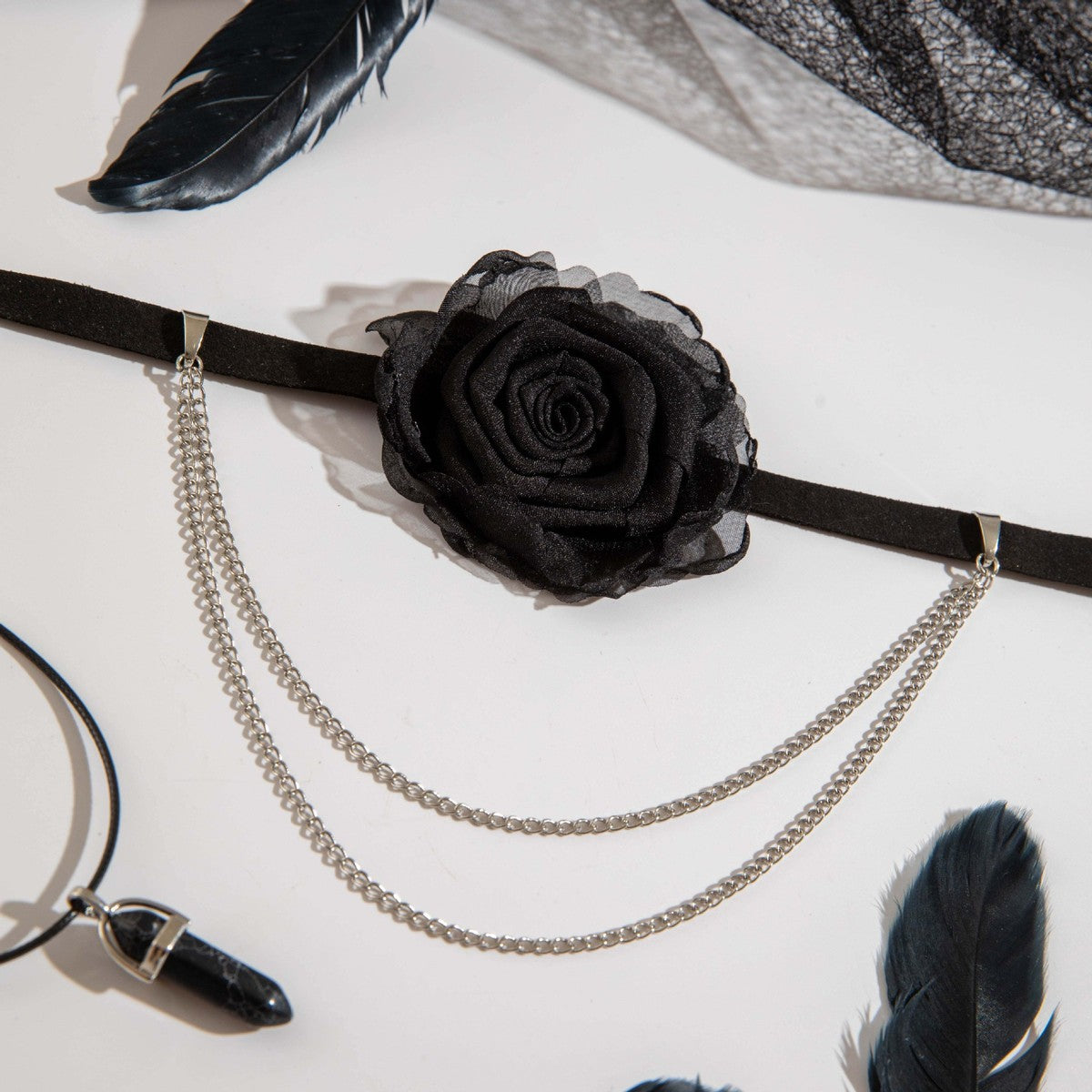 Gothic Dark Lace Rose Multilayer Necklace