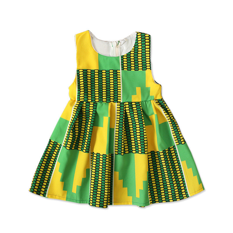 Kids Baby Girls Summer Fashion Casual Color Block Geometric Vest Dress