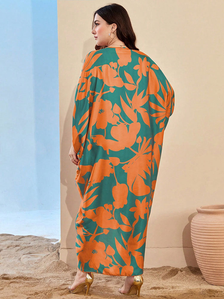 Elegant Print V-Neck Pleated Loose Dress
