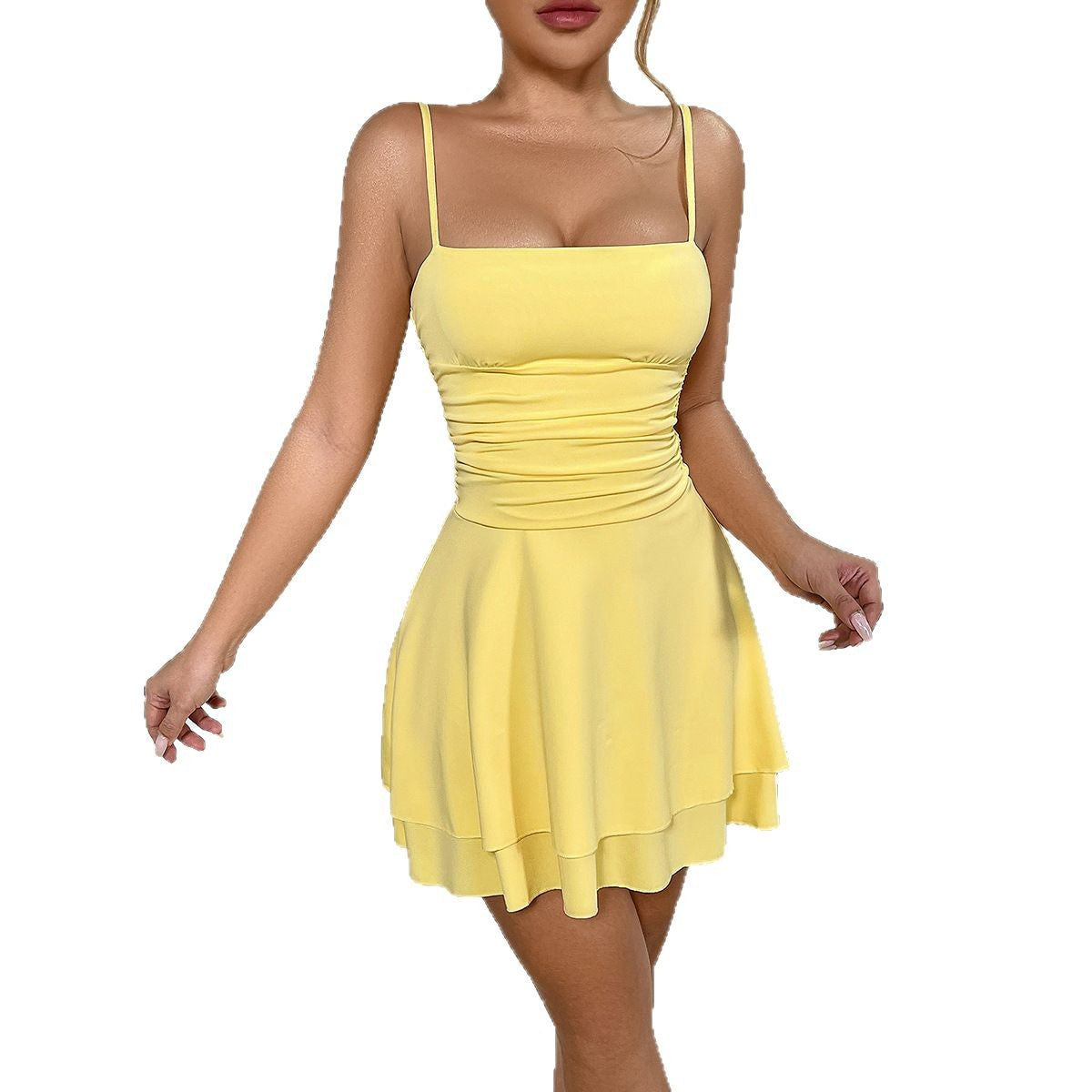 Women Sexy Solid Color Sling Bodycon Dress Made of Milk Fiber