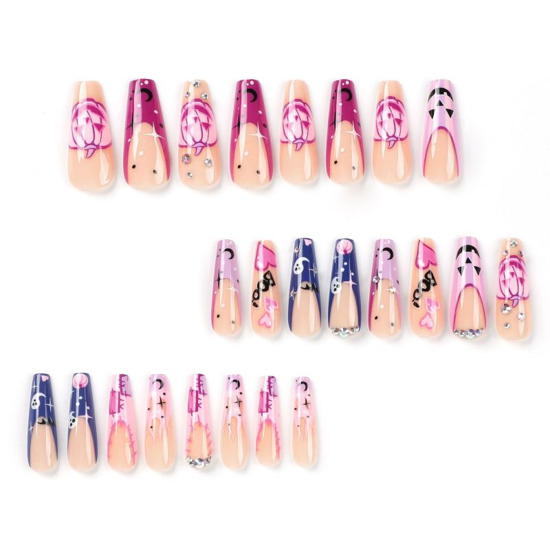 Women Halloween Pink Purple Purple Pumpkin Heart White Ghost Nails