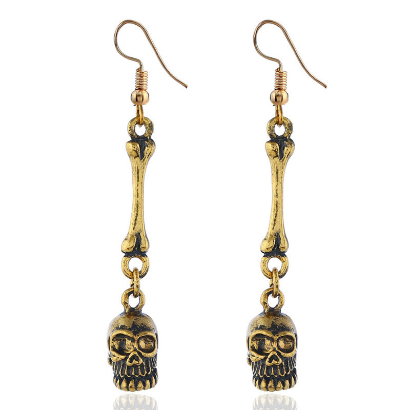 Boucles d'oreilles vintage en alliage pour femme, motif tête de mort d'Halloween