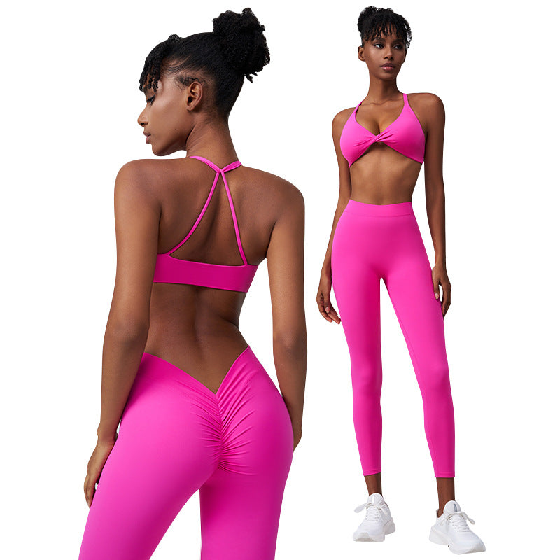 Conjunto deportivo de yoga de color liso para mujer