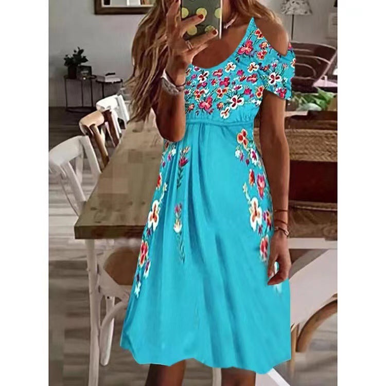 Vestido midi informal plisado con hombros descubiertos estilo bohemio para mujer
