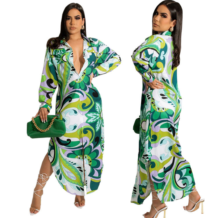 Robe chemise longue à manches longues pour femme, style bohème, tendance vacances