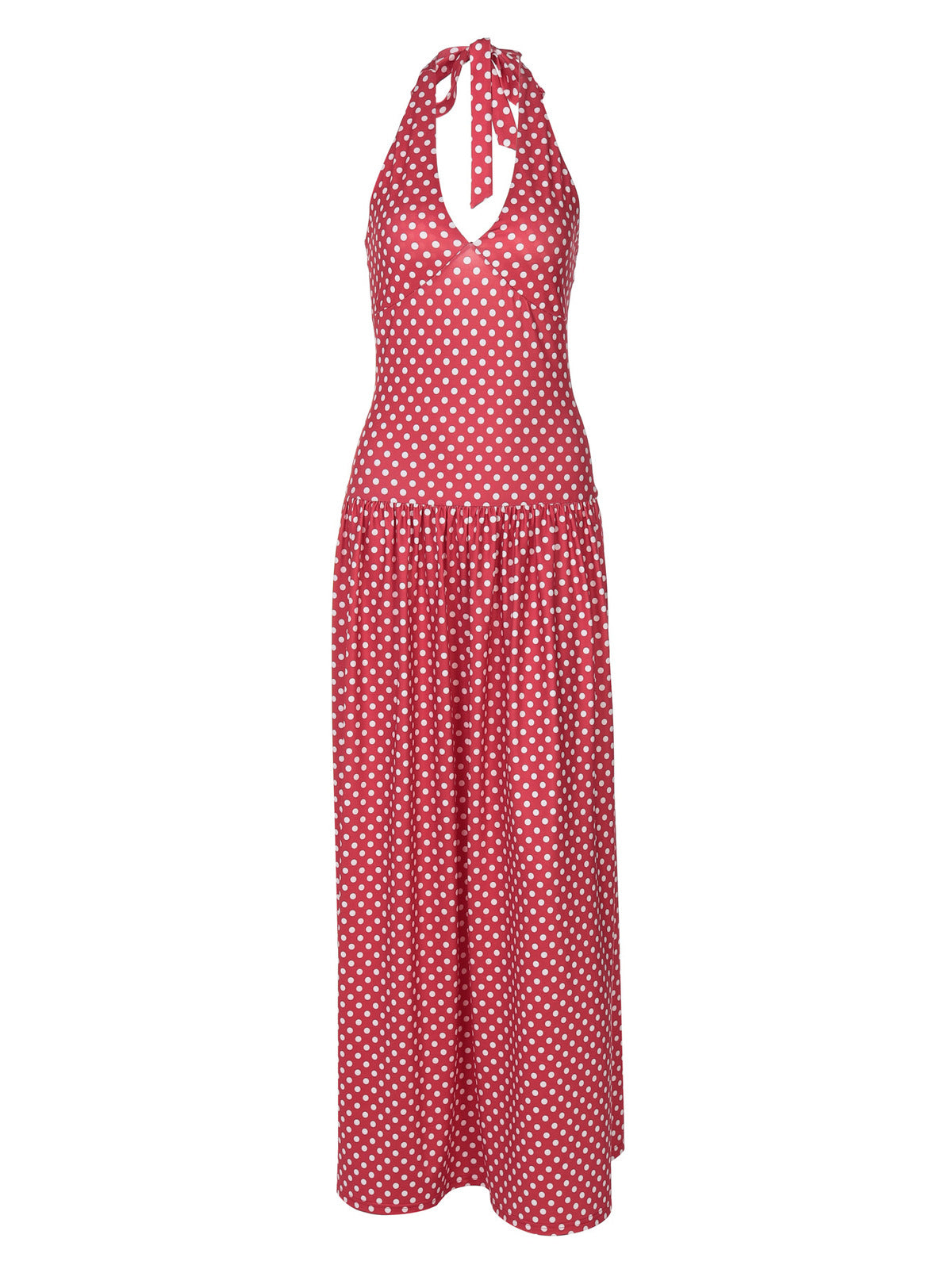 Women Fashion Sexy Polo Dot Printed V Neck Dress with Lace Up