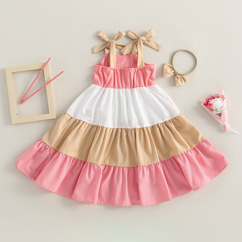 Robe de plage bohème sans manches à couleurs contrastées pour enfants et bébés