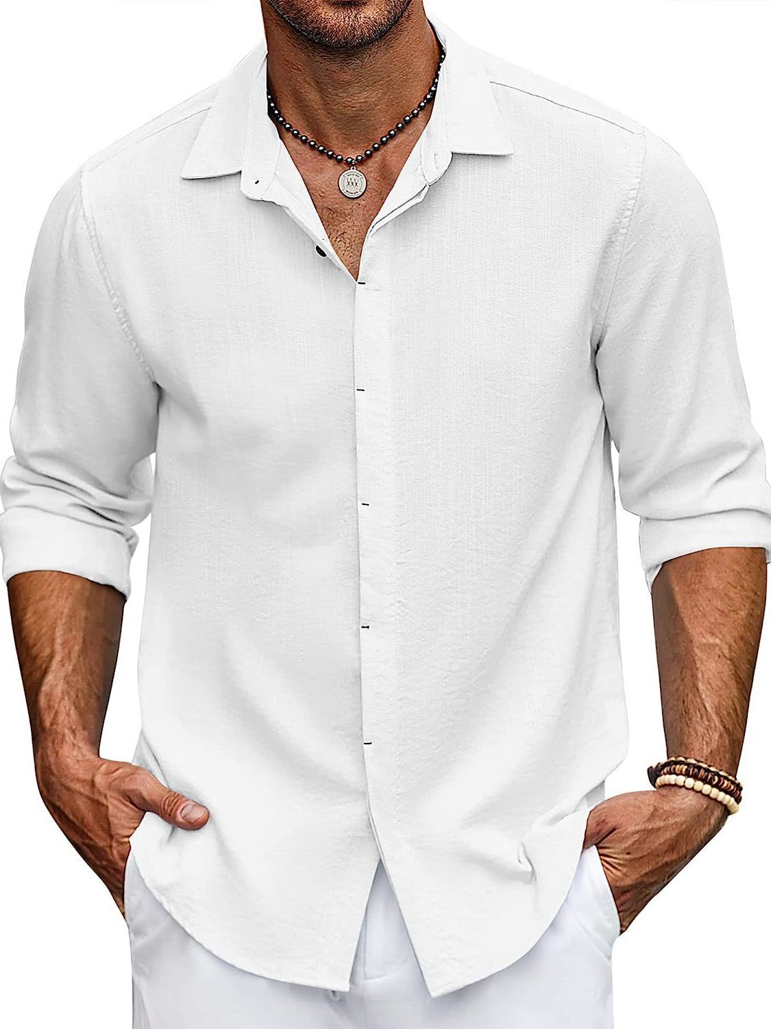Men Solid Color Long Sleeve Cardigan Shirt