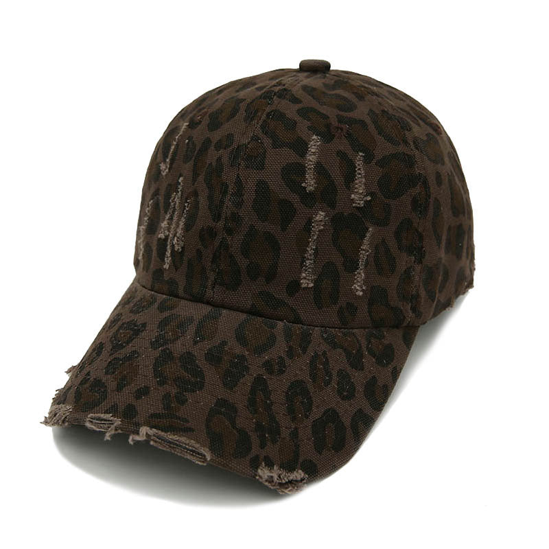 Women Fashion Leopard Broken Hole Baseball Cap