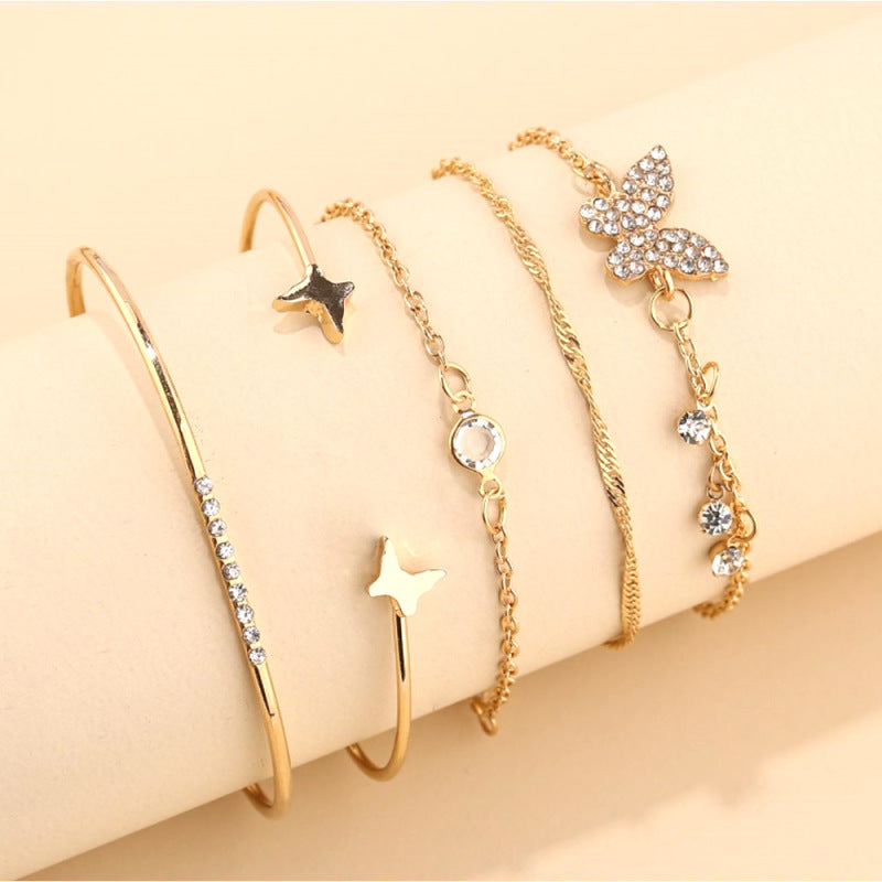 Conjunto de pulsera de mariposa con cristales y diamantes de imitación abiertos de moda bohemia