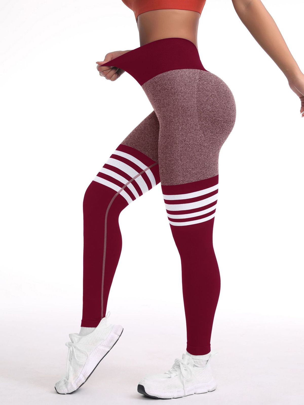 Pantalones de yoga deportivos ajustados de cintura alta a rayas para mujer