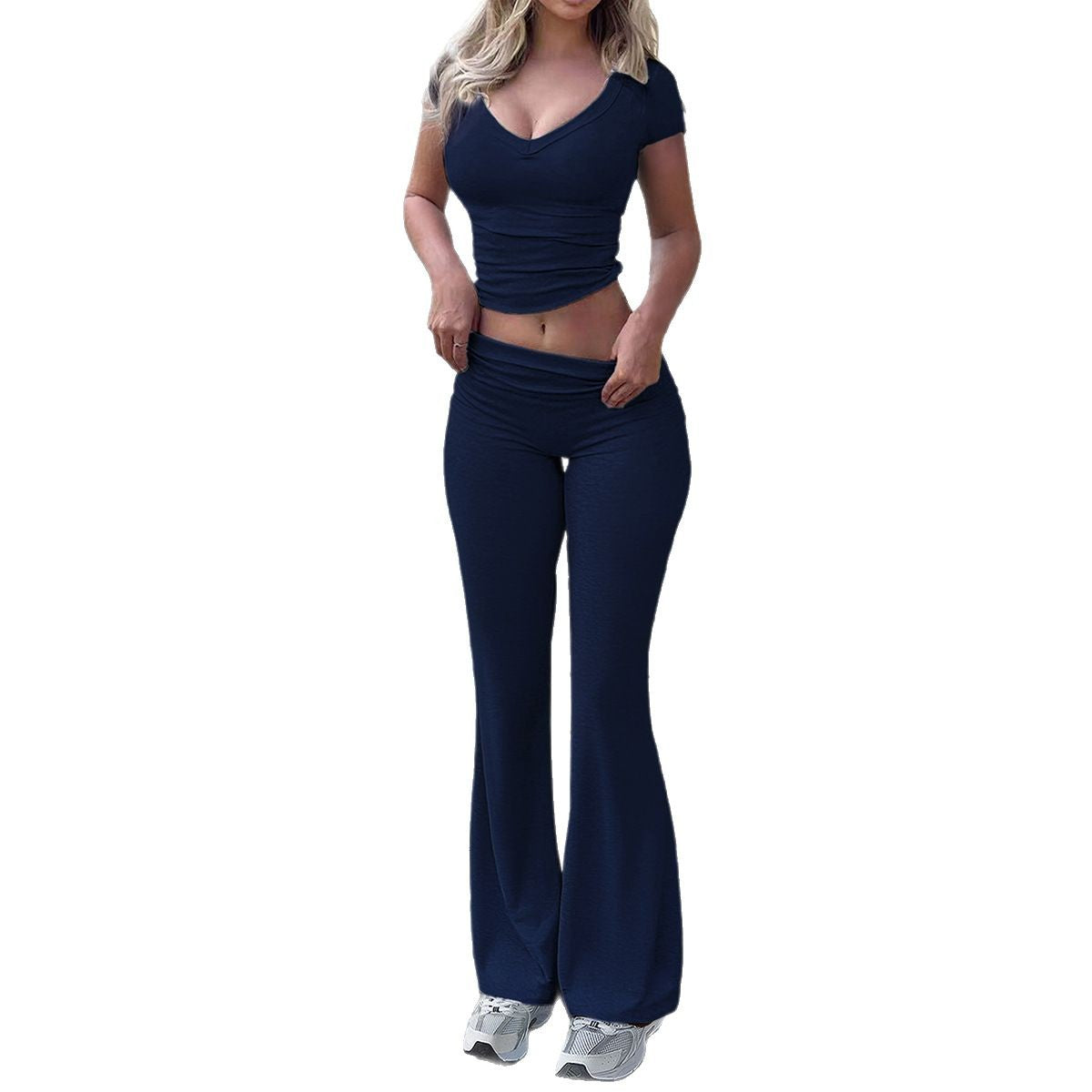Women Casual Solid Color Two-Piece Set Comfortable Knit Suit