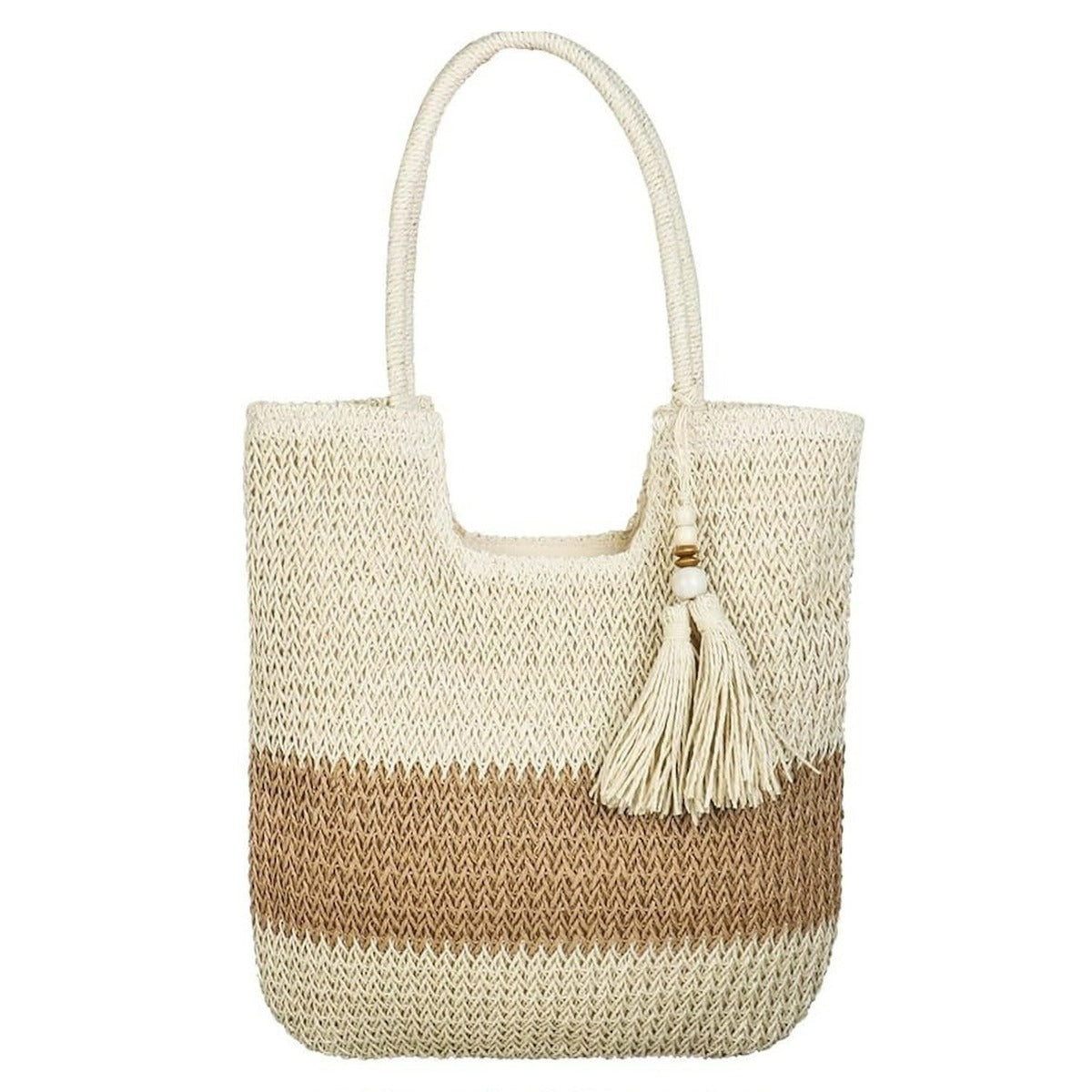 Women Casual Contrast Color Straw Woven Tote Bag