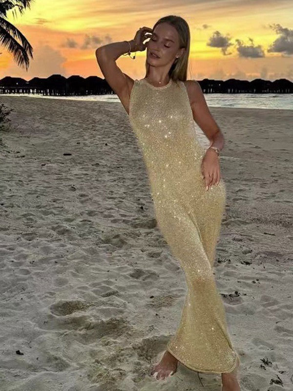 Blackless Women Sequin Sleeveless Coverup Dress