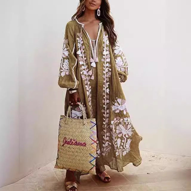 Bohemian Women Casual Vintage Loose Long Sleeve Dress