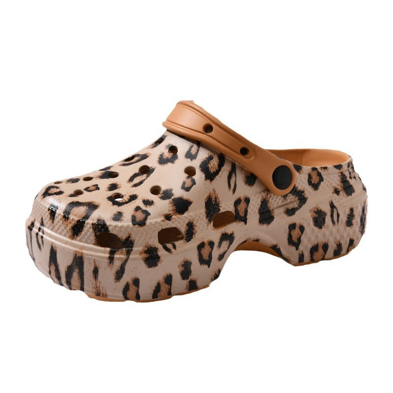 Pantuflas informales de leopardo para mujer, antideslizantes, con suela gruesa y agujeros