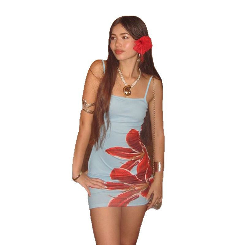 Vestido de tirantes con estampado floral a la moda para mujer
